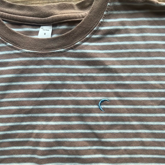 Zyia Women S Small Brown Blue Stripe Pullover Top Long Sleeve Crop Drop Shoulder - Picture 2 of 6